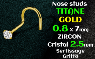 Nose stud Titane gr23 GOLD - 0.8 x 7 - zircon serti 2.5 mm