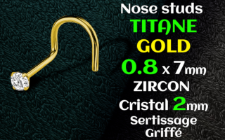 Nose stud Titane gr23 GOLD - 0.8 x 7 - zircon serti 2 mm