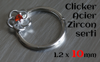 clicker 1.2 x 10 Acier - Zircon serti - fleur