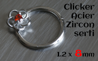 clicker 1.2 x 8 Acier - Zircon serti - fleur