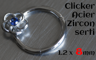 clicker 1.2 x 8 Acier - Zircon serti - fleur