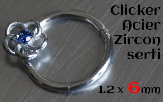 clicker 1.2 x 6 Acier - Zircon serti - fleur