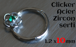 clicker 1.2 x 10 Acier - Zircon serti - fleur