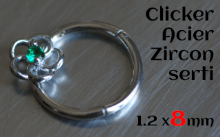 clicker 1.2 x 8 Acier - Zircon serti - fleur