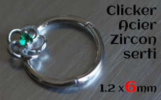 clicker 1.2 x 6 Acier - Zircon serti - fleur