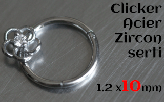 clicker 1.2 x 10 Acier - Zircon serti - fleur