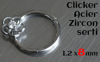 clicker 1.2 x 8 Acier - Zircon serti - fleur