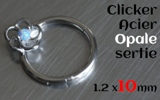 clicker 1.2 x 10 Acier - Opale sertie - fleur