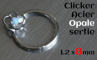 clicker 1.2 x 8 Acier - Opale sertie - fleur
