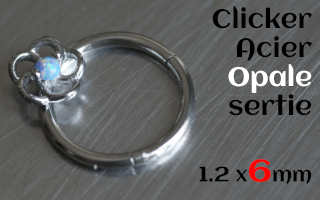 clicker 1.2 x 6 Acier - Opale sertie - fleur