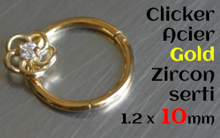 clicker 1.2 x 10 Acier GOLD - Zircon serti - fleur