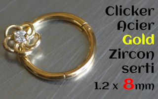 clicker 1.2 x 8 Acier GOLD - Zircon serti - fleur