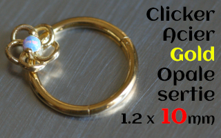 clicker 1.2 x 10 Acier GOLD - Opale sertie - fleur