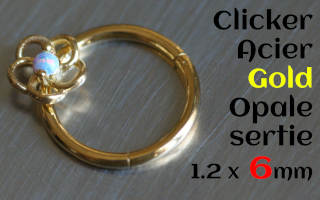 clicker 1.2 x 6 Acier GOLD - Opale sertie - fleur