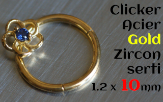 clicker 1.2 x 10 Acier GOLD - Zircon serti - fleur