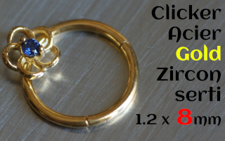 clicker 1.2 x 8 Acier GOLD - Zircon serti - fleur
