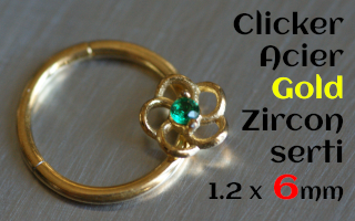 clicker 1.2 x 6 Acier GOLD - Zircon serti - fleur