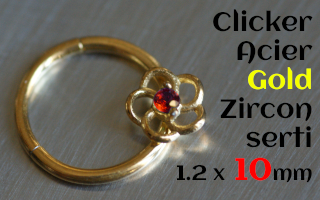 clicker 1.2 x 10 Acier GOLD - Zircon serti - fleur