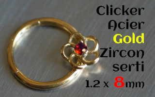 clicker 1.2 x 8 Acier GOLD - Zircon serti - fleur