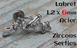labret 1.2 x 6 acier - zircon serti