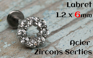 labret 1.2 x 6 acier zircon sertis