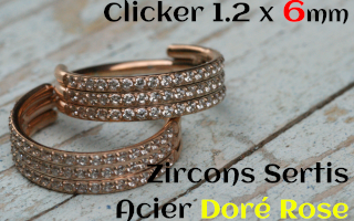 Clicker 1.2 x 6 - zircons sertis - Acier Doré Rose