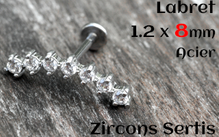 labret 1.2 x 8 - Acier - zircon sertis