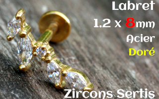 labret 1.2 x 8 - Acier dore - zircon sertis