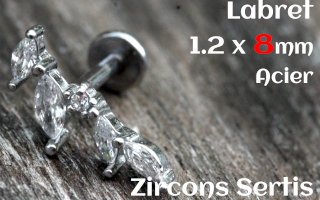 labret 1.2 x 8 - Acier- zircon sertis
