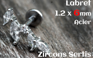 labret 1.2 x 6 - Acier - zircon sertis