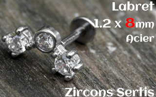 labret 1.2 x 8 - Acier - zircon sertis