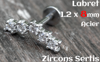 labret 1.2 x 8 - Acier - zircon sertis