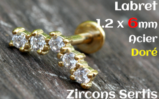 labret 1.2 x 6 - Acier dore - zircon sertis
