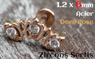 labret 1.2 x 8 - Acier dore rose - zircon sertis