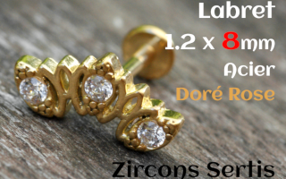 labret 1.2 x 8 - Acier dore - zircon sertis