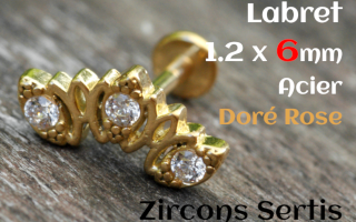labret 1.2 x 6 - Acier dore - zircon sertis