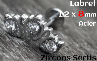 labret 1.2 x 8 - Acier - zircon sertis