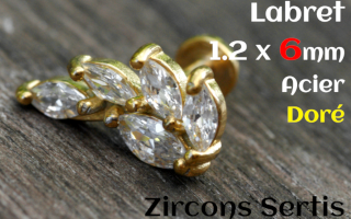 labret 1.2 x 6 - Acier dore - zircon sertis