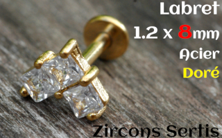 labret 1.2 x 8 - Acier dore - zircon sertis