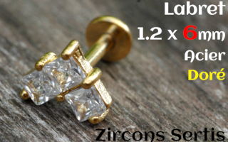 labret 1.2 x 6 - Acier dore - zircon sertis