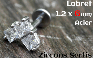 labret 1.2 x 6 - Acier - zircon sertis