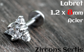 labret 1.2 x 8 - Acier - zircon sertis