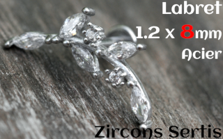 labret 1.2 x 8 - Acier - zircon sertis