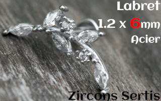 labret 1.2 x 6 - Acier - zircon sertis