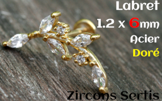 labret 1.2 x 6 - Acier dore - zircon sertis