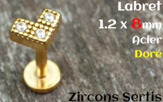 labret 1.2 x 8 - Acier dore - zircon sertis