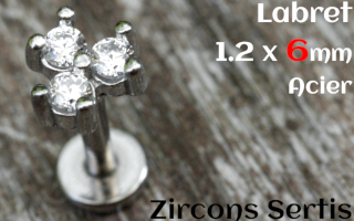 labret 1.2 x 6 - Acier - zircon sertis