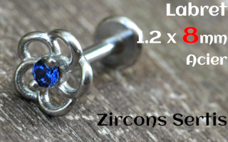 labret 1.2 x 8 - Acier - zircon sertis- fleur