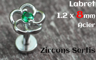 labret 1.2 x 8 - Acier - zircon sertis- fleur