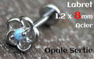 labret 1.2 x 8 - Acier - opale sertie- fleur
